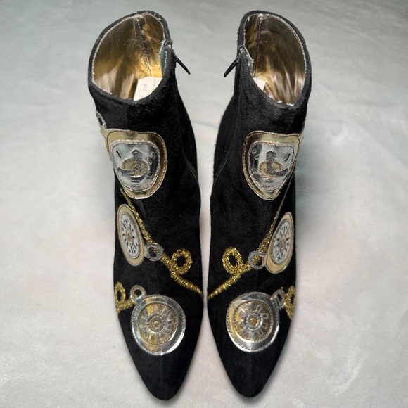 Vintage Deadstock 1970s/80s Black Genuine Leather Suede Ankle Boots with Chains - Picture 3 of 8